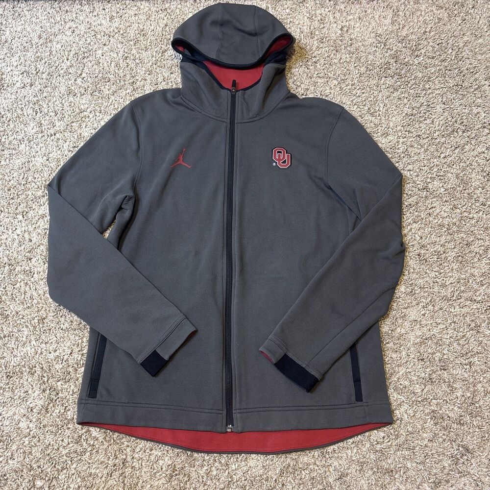 Nike Air Jordan OU Hoodie Sweatshirt Mens Large Black Y2k Full Zip Oklahoma